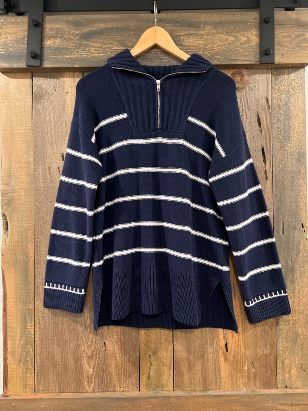 Michael Stars Navy Blue Stripe 1/2 zip Sweater XS